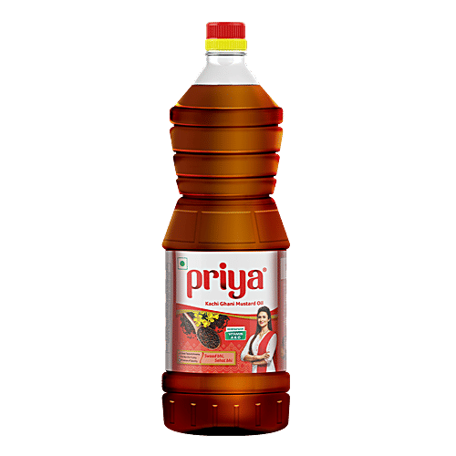 Priya Kachi Ghani Mustard Oil - With Vitamin A & D, Great In Taste & Aroma, 1 L  