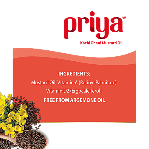 Priya Kachi Ghani Mustard Oil - With Vitamin A & D, Great In Taste & Aroma, 1 L  