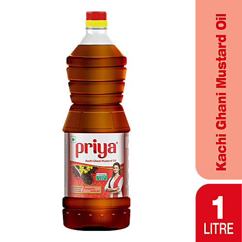 Priya Kachi Ghani Mustard Oil - With Vitamin A & D, Great In Taste & Aroma, 1 L  
