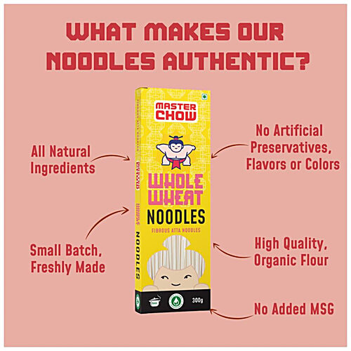 MasterChow Whole Wheat Hakka Noodle - Thin, Atta, Vegetarian, High Quality Flour, 300 g (Pack of 2) 