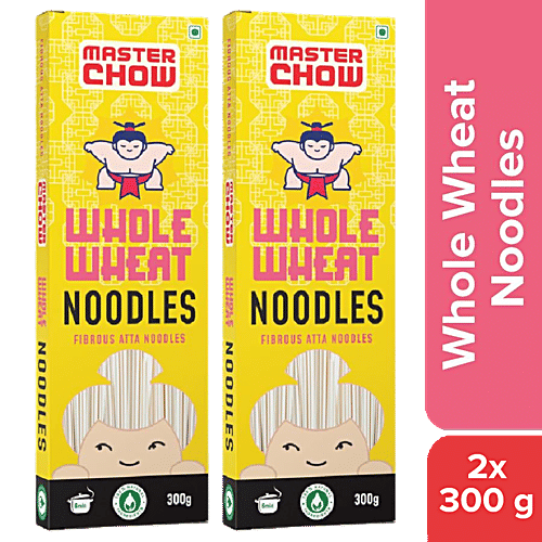 MasterChow Whole Wheat Hakka Noodle - Thin, Atta, Vegetarian, High Quality Flour, 300 g (Pack of 2) 