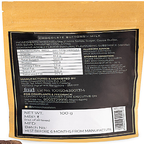 Buy Smoor Milk Chocolate Buttons, Rich In Antioxidants, No Added Sugar Online at Best Price of