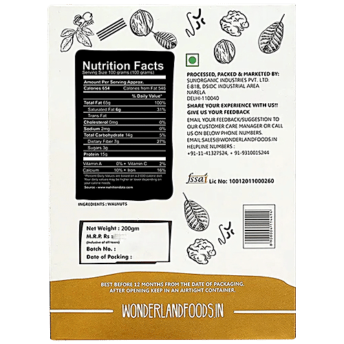 Wonderland Foods Walnut - Nutritious & High In Omega-3, No Cholesterol & Trans Fat, 200 g  