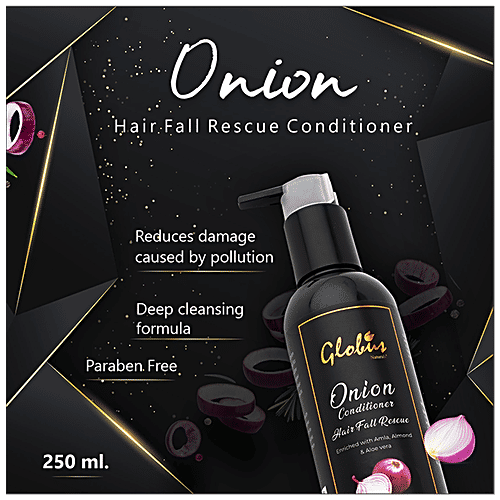 Globus Naturals Hair Fall Rescue Onion Conditioner - Enriched With Amla, Almond & Aloe Vera, Accelerates Growth, 250 ml  