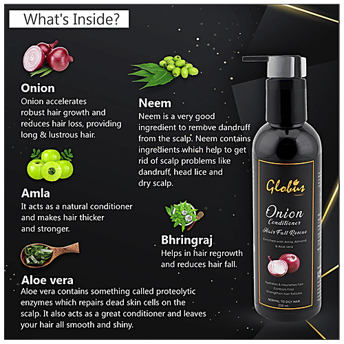 Globus Naturals Hair Fall Rescue Onion Conditioner - Enriched With Amla, Almond & Aloe Vera, Accelerates Growth, 250 ml  
