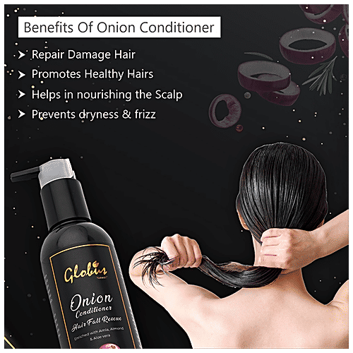 Globus Naturals Hair Fall Rescue Onion Conditioner - Enriched With Amla, Almond & Aloe Vera, Accelerates Growth, 250 ml  