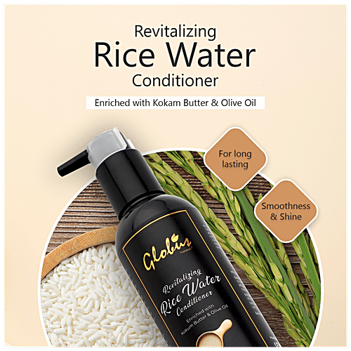 Globus Naturals Rice Water Conditioner - Revitalizing, With Kokum Butter & Olive Oil, Organic, Paraben Free, 250 ml