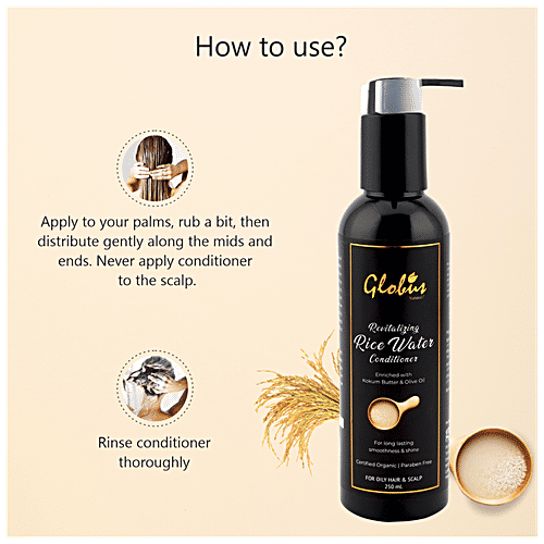 Globus Naturals Rice Water Conditioner - Revitalizing, With Kokum Butter & Olive Oil, Organic, Paraben Free, 250 ml