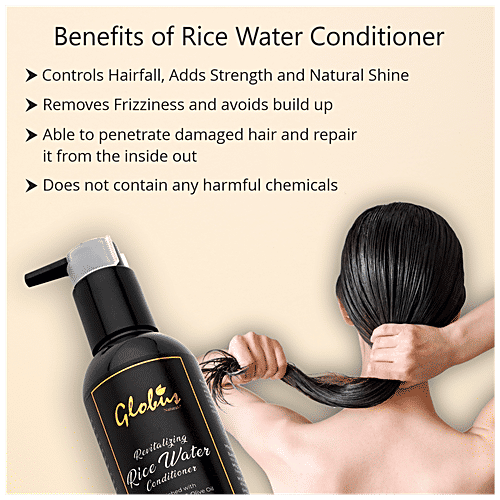 Globus Naturals Rice Water Conditioner - Revitalizing, With Kokum Butter & Olive Oil, Organic, Paraben Free, 250 ml