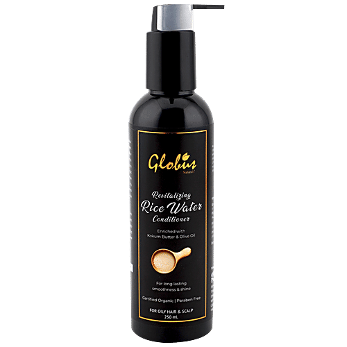 Globus Naturals Rice Water Conditioner - Revitalizing, With Kokum Butter & Olive Oil, Organic, Paraben Free, 250 ml