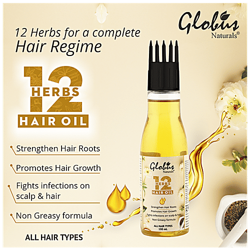 Globus Naturals 12 Herb Hair Oil - With Comb Applicator, No Parabens & Sulphate, Promotes Hair Growth, 100 ml