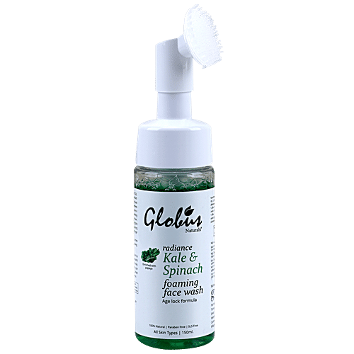 Globus Naturals Kale & Spinach Anti-Aging  Foaming Face Wash With Silicon Face Massage Brush - No Parabens, No Sulphate, 150 ml  