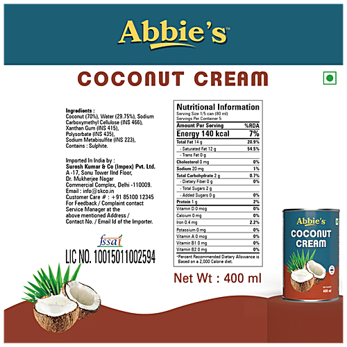 Abbies Coconut Cream - Healthy & Tasty, 400 ml  