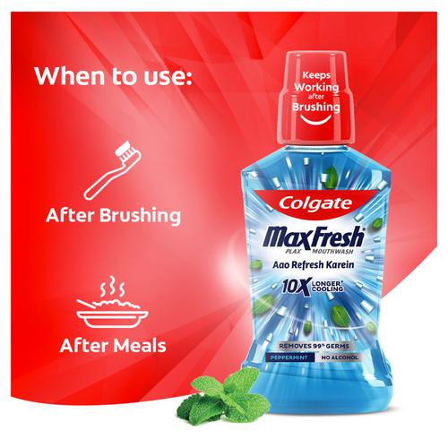 Colgate Maxfresh Plax Antibacterial Mouthwash - 24/7 Fresh Breath, Peppermint, 250 ml (Buy 1 Get 1 Free) 