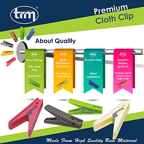 Trm Premium Plastic Hanging Cloth Drying Clips - 2mm, Green, 12 pcs  