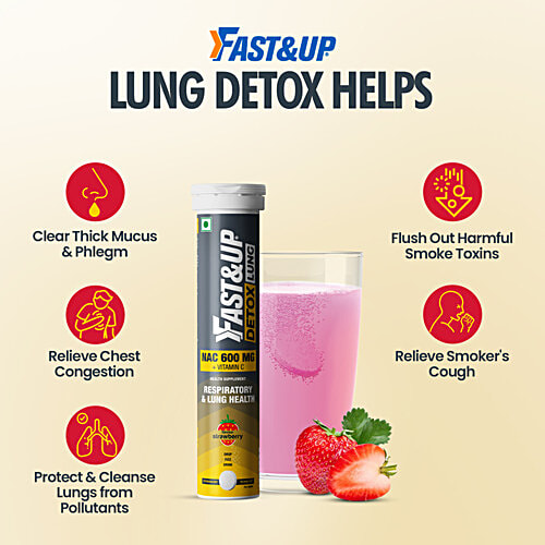 Fast&Up Detox Lung Cleanser & Smoking Cessation Tablets, Strawberry, 20 pcs  For Respiratory & Lung Health, Drop Fizz Drink,