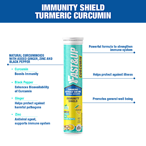 Fast&Up Curcumin Turmeric Extract 500 mg Effervescent Tablets - Immunity Shield, Mango, 25 pcs Tube 