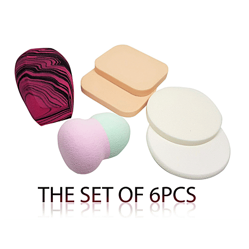 Bronson professional 6 In 1 Makeup Blender Sponge & Puff Set - Colour & Shape May Vary, 1 pc  