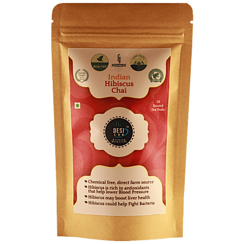 Desi Cha Indian Hibiscus Chai/Tea - Herbal Infusion, Caffeine Free, 25 g (1g x 25 Tea bags) 