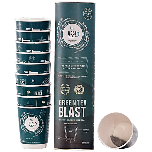 Desi Cha Hot Infusion Tea Cups - Green Tea Blast - On-The-Go, 25 g (10 cups x 2.5 g) 