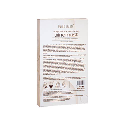 Swiss Beauty Wine Face Mask - With Rice & Oats Extract, For Glow, Cruelty & Paraben Free, 80 ml  