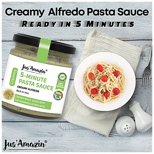 Jus Amazin 5-Minute Pasta Sauce - Creamy Alfredo, 5 Ingredients, 85% Nuts, No Chemicals, 200 g Jar