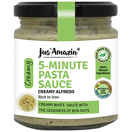 Jus Amazin 5-Minute Pasta Sauce - Creamy Alfredo, 5 Ingredients, 85% Nuts, No Chemicals, 200 g Jar