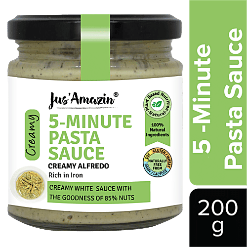 Jus Amazin 5-Minute Pasta Sauce - Creamy Alfredo, 5 Ingredients, 85% Nuts, No Chemicals, 200 g Jar