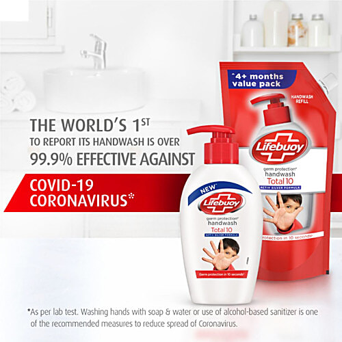 Lifebuoy Total 10+ Handwash - 99.9% Germ Protection, Active Silver 10+ Formula, 2 L Refill Pack 
