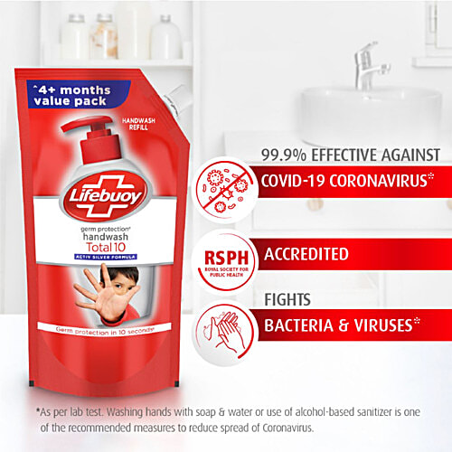 Lifebuoy Total 10+ Handwash - 99.9% Germ Protection, Active Silver 10+ Formula, 2 L Refill Pack 