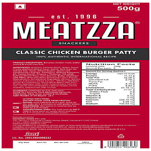 Meatzza Chicken Burger Patty - Classic, 500 g  