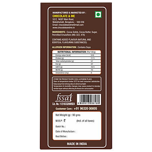 Buy Chocolate and Me 70 Dark Chocolate Bar Rich In Cocoa & Nutrients