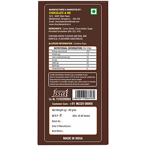 Buy Chocolate and Me 90 Extreme Dark Chocolate Bar Rich In Cocoa