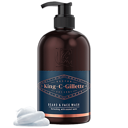 King C. Gillette Men's Beard & Face Wash - With Coconut Water, Refreshing, 350 ml  