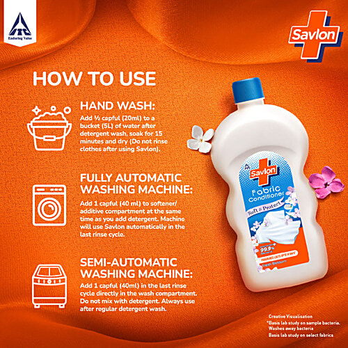 Savlon Fresh Blossom Fabric Conditioner, 890 ml Soft & Protect, Fresh Blossom Fragrance