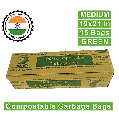 Buy Prakrutik Compostable Garbage Bag Medium, Green Roll, 19x21
