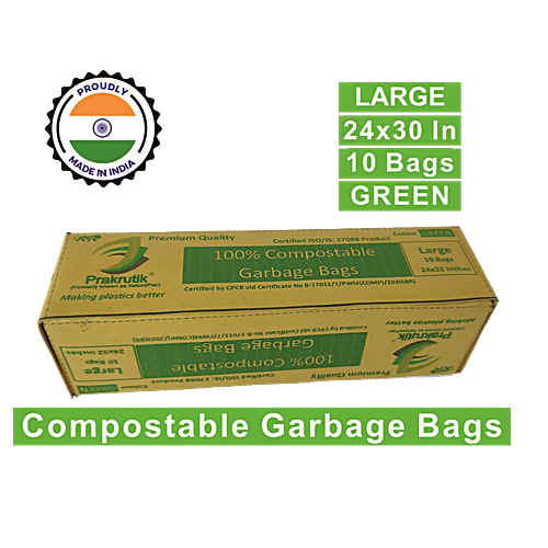 Buy Prakrutik Compostable Garbage Bag Large, Green Roll, 24x32 Online