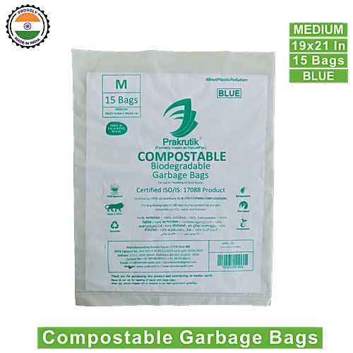 Buy Prakrutik Compostable Garbage Bag Medium, Blue, 19x21 Online at