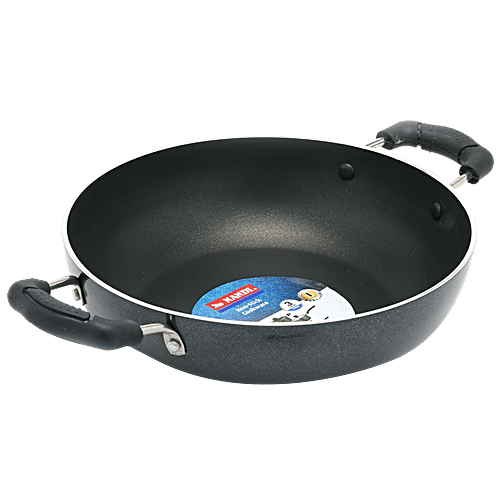 NANDI Aluminium Kadai - 2 Layer, Non Stick Coated, 3 mm, Stainless Steel Lid, Backlite Handle, 1 pc
