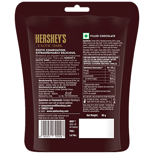 Hershey's Exotic Dark Californian Almonds Chocolate - Seasoned With Guava & Mexican Chili Flavor, 90 g  Dark Cocoa Rich Flavoured Centre Chocolates