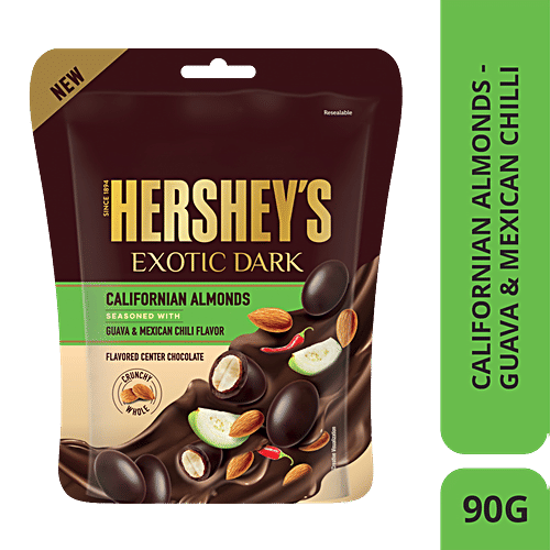 Hershey's Exotic Dark Californian Almonds Chocolate - Seasoned With Guava & Mexican Chili Flavor, 90 g  Dark Cocoa Rich Flavoured Centre Chocolates