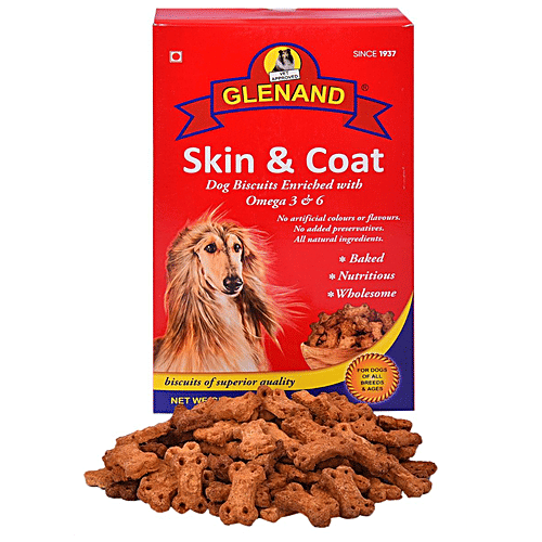 GLENAND Skin & Coat Dog Biscuits - With Omega 3 & 6, Nutritious, No Preservatives & Artificial Colours, 500 g  