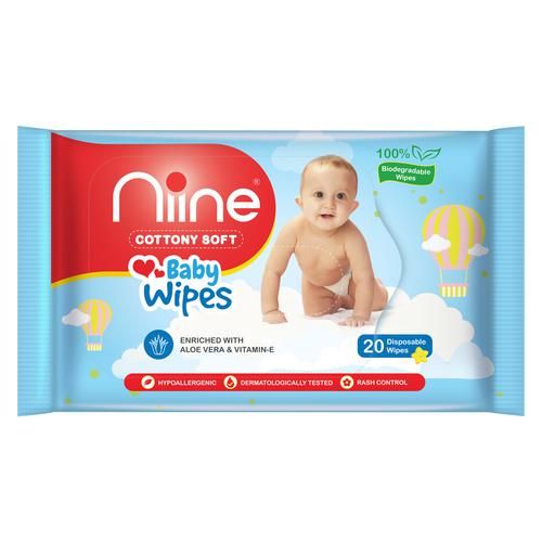 Niine  Niine  Baby Wipes - Cottony Soft, Enriched With Aloe Vera & Vitamin E, Biodegradable 20 pcs, 20 pcs  