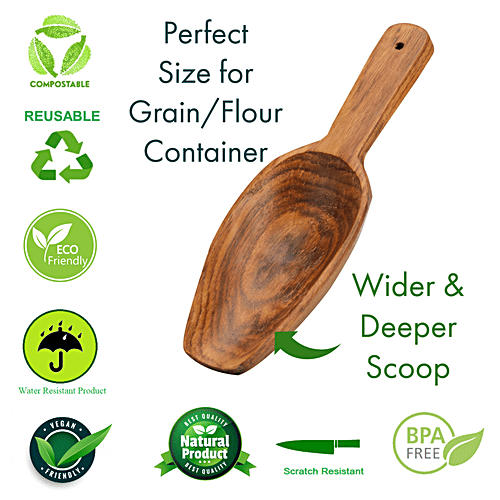 Buy Bamboooz Wooden Flour/Grain Spoon - Wider & Deeper Scoop, Reusable ...