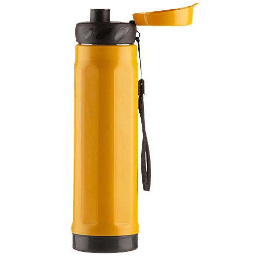 Polyset Oxford Double Walled Vacuum PU Insulated Stainless Steel Bottle - Long Lasting, Yellow, 800 ml