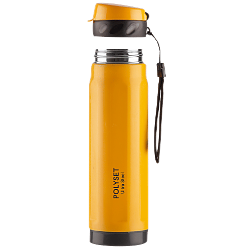 Polyset Oxford Double Walled Vacuum PU Insulated Stainless Steel Bottle - Long Lasting, Yellow, 800 ml