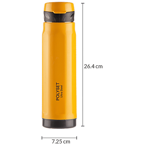 Polyset Oxford Double Walled Vacuum PU Insulated Stainless Steel Bottle - Long Lasting, Yellow, 800 ml