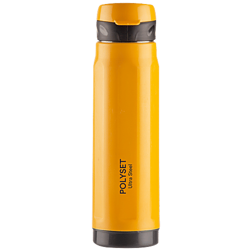 Polyset Oxford Double Walled Vacuum PU Insulated Stainless Steel Bottle - Long Lasting, Yellow, 800 ml