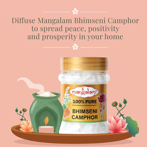 Mangalam Pure Bhimseni Camphor - Leaves No Residue, Purifies Ambience, For Pooja, Aromatherapy, 100 g Jar 