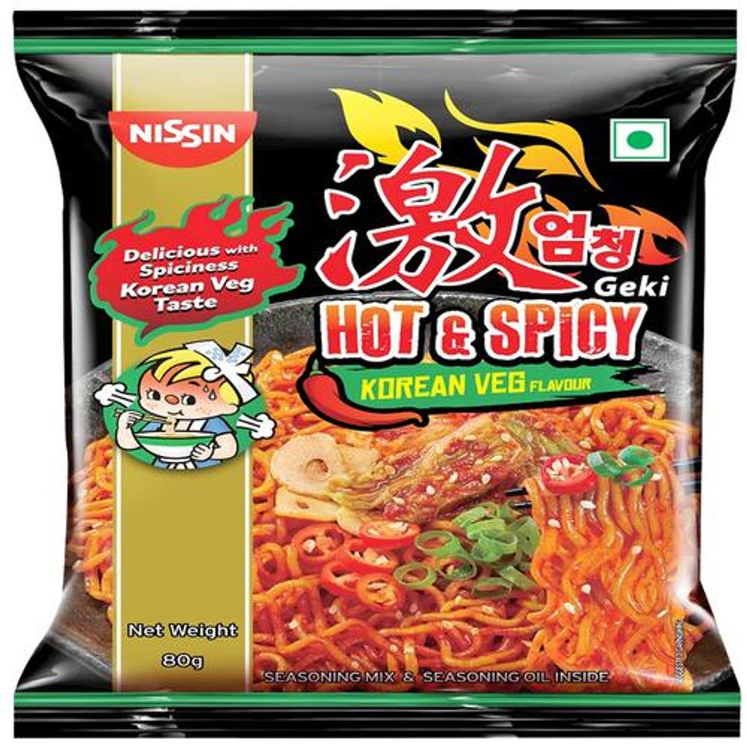 Nissin Geki Hot & Spicy Korean Veg Instant Noodles, 80 g 